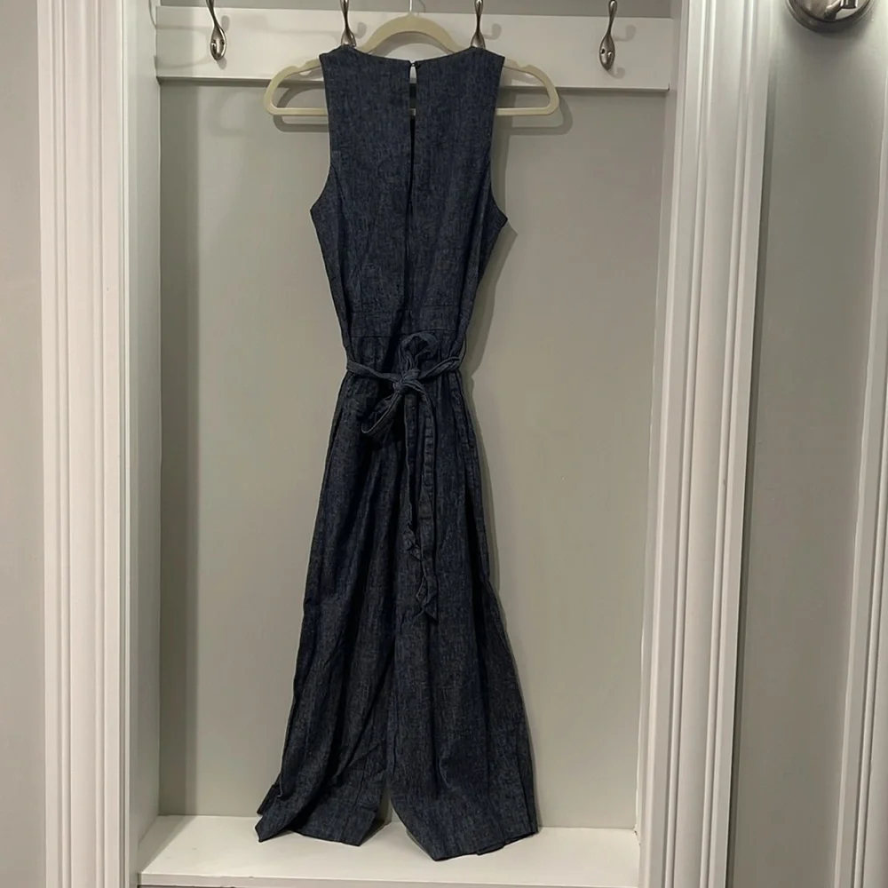 Banana Republic Chambray Blue Linen Blend Tie Waist Jumpsuit